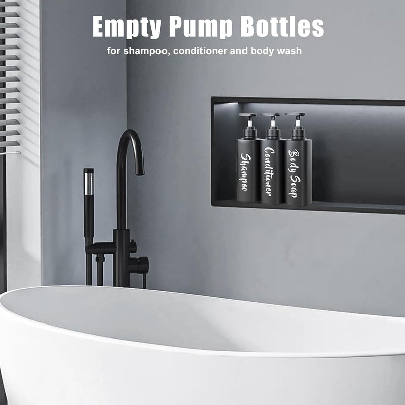 AUMIO 16.9oz Bathroom Soap Dispenser Set, Refillable Shampoo and Conditioner Bottles, Empty Bottles with Pump for Shampoo, Conditioner, or Body Wash, Matte Black Shower Dispensers, Set of 3 - Image 5